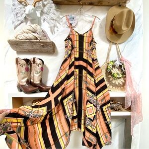 Gypsy asymmetrical handkerchief style boho dress w hippy vacay beach vibe